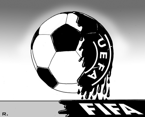 Cartoon: The Dark Side of the Ball (medium) by RachelGold tagged soccer,corruption,ffa,uefa,blatte,platinie,the