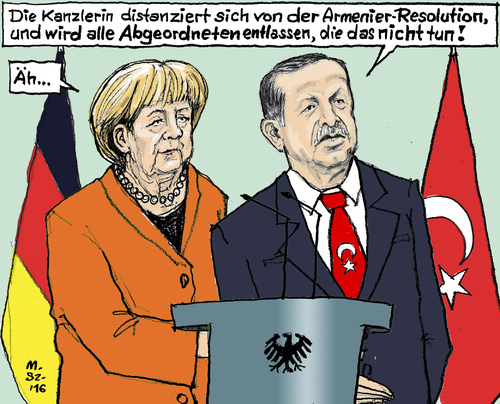 Cartoon: Armenier Resolution (medium) by MarkusSzy tagged deutschland,türkei,bundestag,resolution,merkel,erdogan,völkermord,armenier