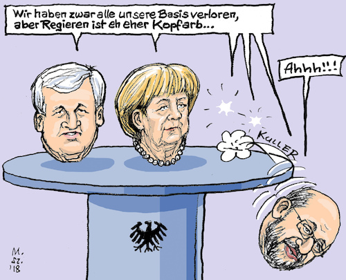 Cartoon: Kopf-Koalition (medium) by MarkusSzy tagged deutschland,bundestag,wahl,regierung,koalition,cdu,csu,spd,merkel,seehofer,schulz,parteibasis,widerstand,rücktritt