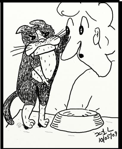 Cartoon: Dinnertime (medium) by chriswannell tagged cat,dinner,gag,cartoon