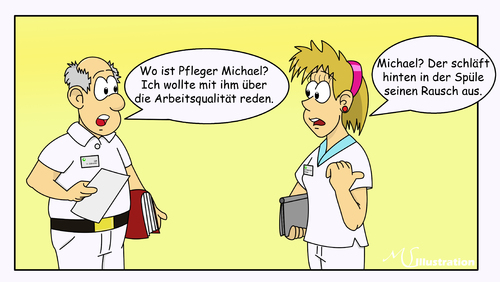 Cartoon: Sucht in der Pflege 6 (medium) by ms-illustration tagged sucht,drogen,alkohol,pflege,medizin,schwester,pfleger