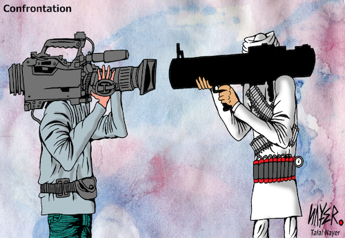 Cartoon: Confrontation (medium) by Nayer tagged media,terrorism