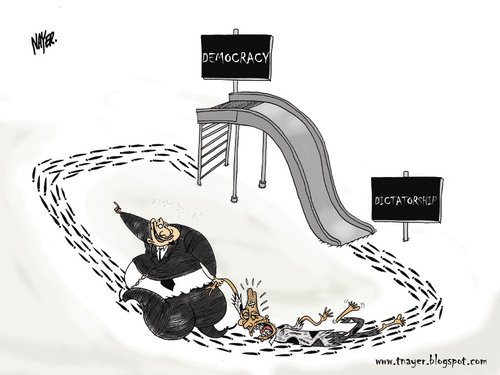 Cartoon: Democracy and Dictatorship (medium) by Nayer tagged military,democracy,dictatorship,africa,sudan