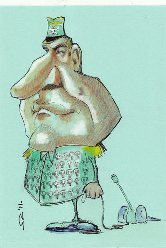 Cartoon: Ratko Mladic (medium) by zed tagged ratko,mladic,serbia,former,yugoslavia,genocide,war,crime,politic,skabrnja,srebrenica,portrait,caricature