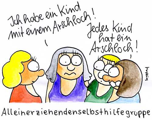 Cartoon: Alleinerziehendengruppe (medium) by Matthias Schlechta tagged arschloch,alleine,single,scheidung,trennung,unterhalt,umgang,sorge,tochter,sohn,alleinerziehendenselbsthilfegrup,selbsthilfegruppe,selbsthilfe,alleinerziehende,alleinerziehend,kind,vater,mutter