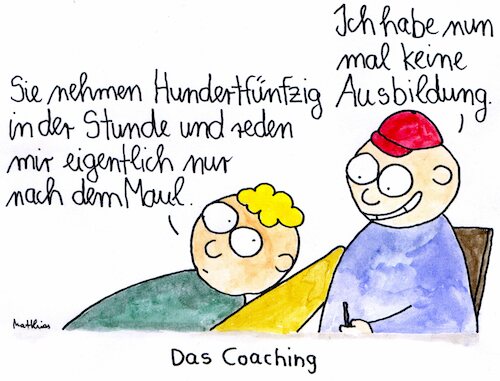 Cartoon: Das Coaching (medium) by Matthias Schlechta tagged coaching,beratung,consulting,therapie,coach,berater,therapeut,gespräch,psyche,psychologie,coaching,beratung,consulting,therapie,coach,berater,therapeut,gespräch,psyche,psychologie