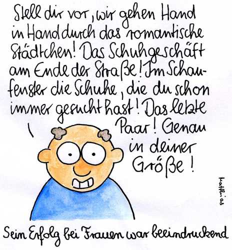 Cartoon: Erfolg bei Frauen (medium) by Matthias Schlechta tagged einkaufen,shopping,erfolg,schuhe,frauen,anmache,liebe