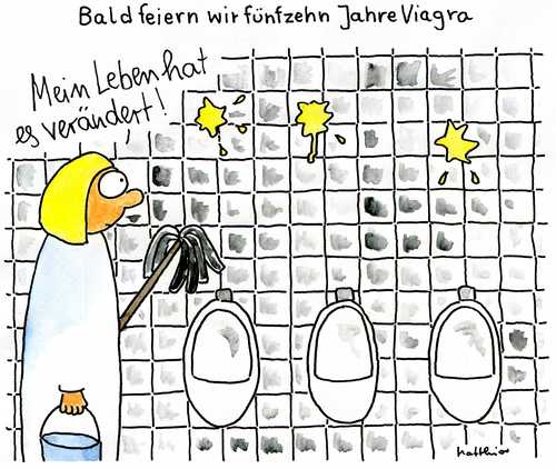 Cartoon: Fünfzehn Jahre Viagra (medium) by Matthias Schlechta tagged erektion,erektionspillen,potenzmittel,toilette,wc,putzen,toilettenpächter,pissoir,pinkeln,pisse,urin