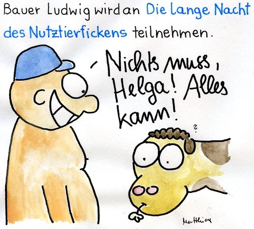 Cartoon: Lange Nacht (medium) by Matthias Schlechta tagged nutztierficken,bauer,pinwand,facebook,nacht