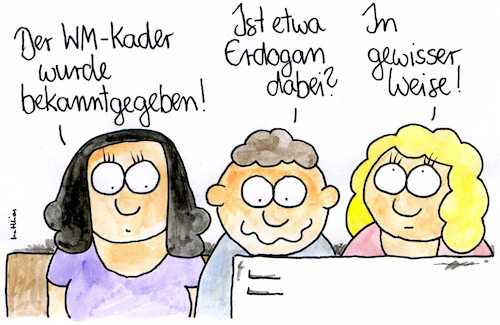 Cartoon: WM-Kader (medium) by Matthias Schlechta tagged fußball,weltmeisterschaft,wm,kader,mancherster,city,arsenal,london,özil,gündogan,erdogan,wahlkampf,türkei,fußball,weltmeisterschaft,wm,kader,mancherster,city,arsenal,london,özil,gündogan,erdogan,wahlkampf,türkei