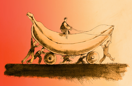 Cartoon: Banana (medium) by firuzkutal tagged banana,western,fruit,export,trade,plantation,banana,western,fruit,export,trade,plantation