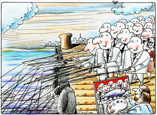Cartoon: Beforehand prepared (medium) by firuzkutal tagged fishing,rich,business,toonpool,firuzkutal