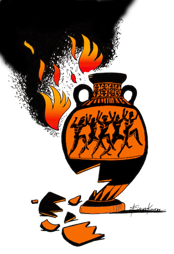 Cartoon: Difficult - sad news (medium) by firuzkutal tagged fire,forest,forestfire,tragedy,greece,athen,hellas,sorrow,rip,tzipras,fire,forest,forestfire,tragedy,greece,athen,hellas,sorrow,rip,tzipras