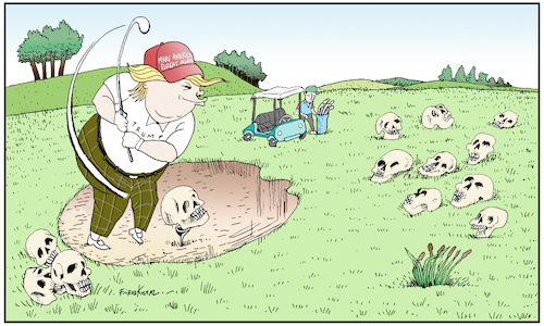 Cartoon: Trump spent his weekend golfing (medium) by firuzkutal tagged trump,health,coronavirus,coranadays,coronatimes,golf,pandemic,death,president,firuzkutal,trump,health,coronavirus,coranadays,coronatimes,golf,pandemic,death,president,firuzkutal