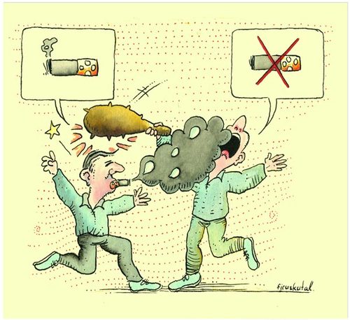 Cartoon: U_Have_Only_One_Life! (medium) by firuzkutal tagged smoking,nonsmoker,cigarette,cigar,flower,despot,despotism,selfish,suppressing,manipulative,package,apple,violence,child,prison