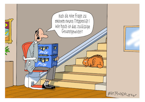 Cartoon: Treppenlift (medium) by Butschkow tagged treppenlift,bierkästen,treppenlift,bierkästen
