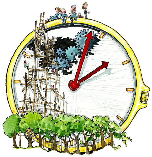 Cartoon: Time to go back in... (medium) by Frits Ahlefeldt tagged time,clock,reality,life,einstein,view,break