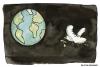 Cartoon: Pigeon from outer space (small) by Frits Ahlefeldt tagged ecological,climate,peace,world,globe,planet,pigeon,eco,future,nasa,strategy,green,leaf,environment,messenger