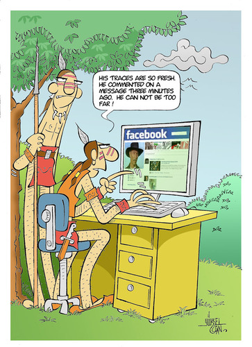Cartoon: search in facebook (medium) by yukselcan tagged cowboy,trace,indian,search,internet,facebook