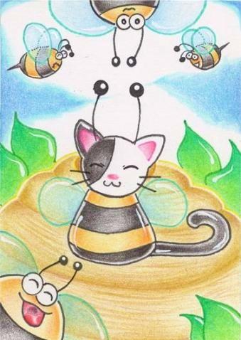 Cartoon: Kitty or Bee (medium) by Metalbride tagged traiding,card,widget
