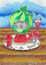 Cartoon: Kitty or Melon Commission (small) by Metalbride tagged cat,katze,kater,melone,melon