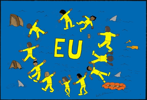 Cartoon: eu (medium) by kader altunova tagged eu,europa,meer,hai,mittelmeer