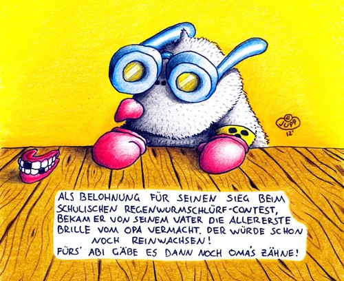 Cartoon: Maulwurf Brille (medium) by Jupp tagged illustration,cartoon,bild,bilder,bomm,jupp,sohn,junior,glasses,brille,mole,maulwurf,oma,opa,gebiss