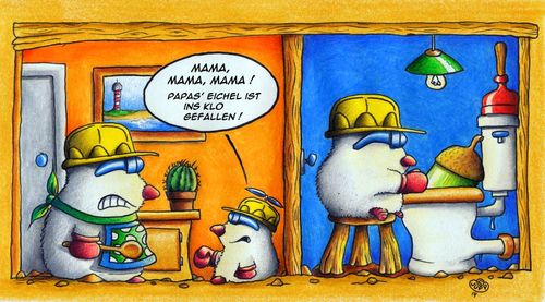Cartoon: Maulwurf Eichel (medium) by Jupp tagged maulwurf,mole,eichel,klo,toilette,mama,papa,jupp,cartoon
