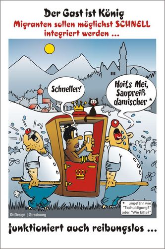Cartoon: Der Gast ist König (medium) by BARHOCKER tagged flüchtlinge,krise,willkommenskultur