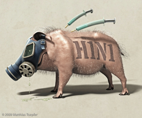 Cartoon: Satirisches Grippeschwein (medium) by ATELIER TOEPFER tagged h1n1,schweinegrippe,impfung,pandemie,animals,influenza,swine,flu