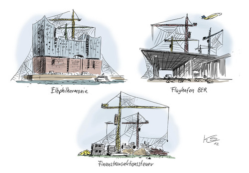 Cartoon: Baustellen (medium) by Stuttmann tagged finanztransaktionssteuer