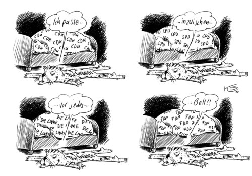 Cartoon: Bettvorleger (medium) by Stuttmann tagged grüne,koalitionen,grüne,koalitionen,partei,parteien,bettvorleger,bett