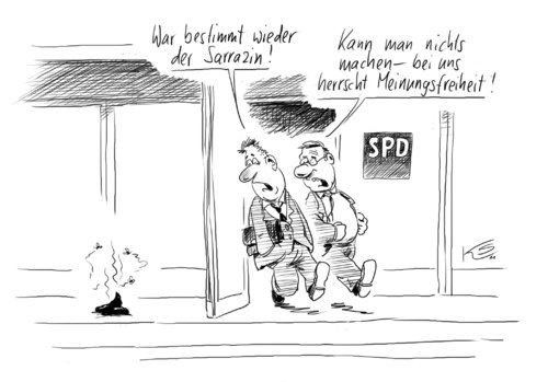 Cartoon: Meinungsfreiheit (medium) by Stuttmann tagged sarrazin,spd,meinungsfreiheit,parteiausschlussverfahren,sarrazin,spd,meinungsfreiheit,parteiausschlussverfahren