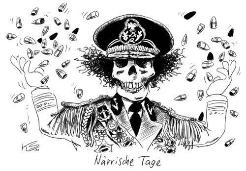 Cartoon: naerrische tage (medium) by Stuttmann tagged gaddafi,karneval,militär,gaddafi,libyen,karneval,fasching