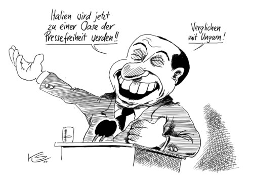 Cartoon: Pressefreiheit (medium) by Stuttmann tagged pressefreiheit,ungarn,italien,berlusconi,medien,pressefreiheit,ungarn,italien,silvio berlusconi,medien,silvio,berlusconi