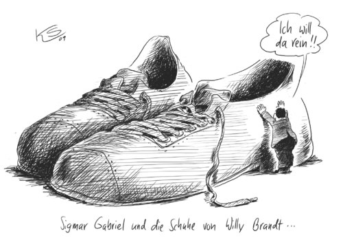 Cartoon: Schuhe (medium) by Stuttmann tagged gabriel,spd,parteivorsitz,willy,brandt,sigmar gabriel,spd,parteivorsitz,willy brandt,schuhe,schuh,sigmar,gabriel,willy,brandt