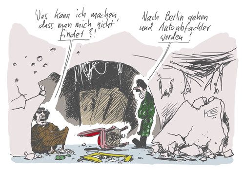 Cartoon: Was machen? (medium) by Stuttmann tagged gaddafi,libyen,berlin,autobrände