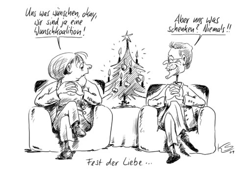 Cartoon: Wunschkoalition (medium) by Stuttmann tagged weihnachten,schwarzgelb,merkel,westerwelle