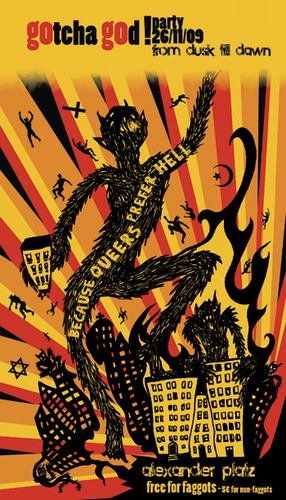 Cartoon: gotcha god ! (medium) by Svarty tagged flyer,party,berlin,faggot