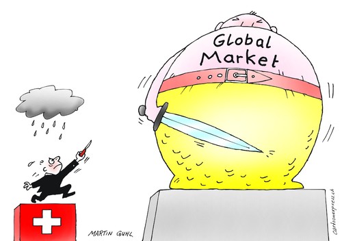 Cartoon: david goliath wirtschaft busines (medium) by martin guhl tagged david,goliath,wirtschaft,business,geld,schweiz,global,market,politik