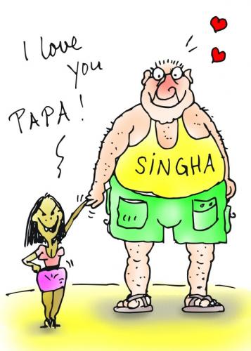 Cartoon: thailand lady love singha (medium) by martin guhl tagged thailand,lady,love,singha,martin,guhl