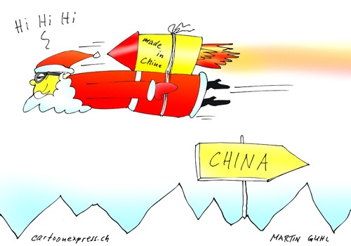 Cartoon: weihnacht mann santa made in chi (medium) by martin guhl tagged weihnacht,mann,santa,made,in,china,rakete,business