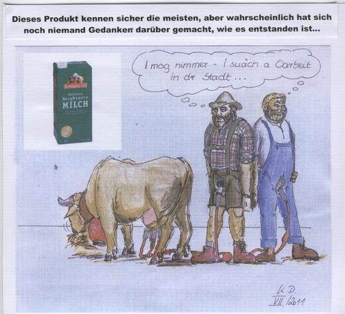 Cartoon: Bergbauernmilch (medium) by tobelix tagged milch,milk,kuh,cow,bergbauer,mountainfarmer,echt,falsch,real,fake,tobelix