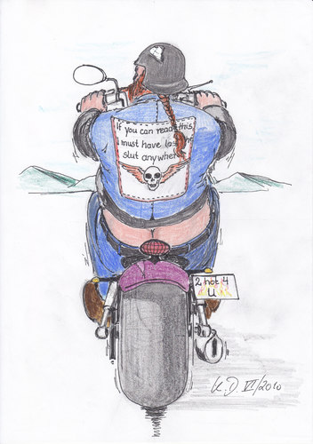 Cartoon: Schlampe verloren (medium) by tobelix tagged tobelix,sozia,biker,verloren,schlampe,rocker