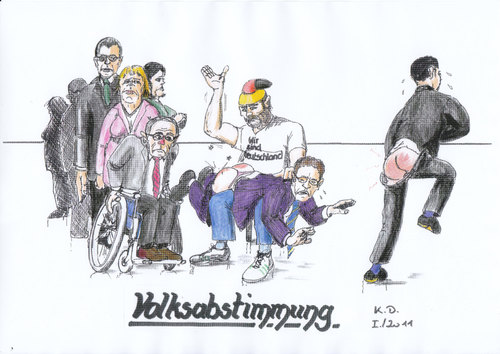 Cartoon: Volksabstimmung (medium) by tobelix tagged tobelix,abstrafen,beliebtheit,guttenberg,oettinger,aigner,schäuble,westerwelle,merkel,politiker