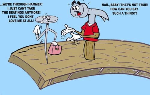 Cartoon: HAMMER and nail..A LOVE STORY? (medium) by subwaysurfer tagged domestic,violence,relationships,love,lovers,boyfriend,girlfriend,husband,wive