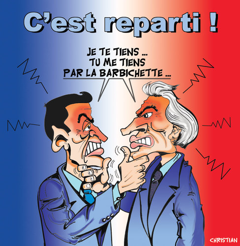 Cartoon: Et dire qu on a pris la Bastille (medium) by CHRISTIAN tagged villepin,sarko,presidentielles,elections