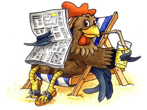 Cartoon: Zeitung - Newspaper (medium) by Abonaut tagged hahn,liegestuhl,sommer,drink,lesen,zeitung,tageszeitung,tbm,papertown,abovalley