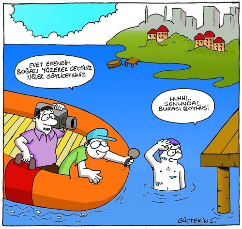 Cartoon: Bosphorus (medium) by gultekinsavk tagged bosphorus,swim,sport,interview