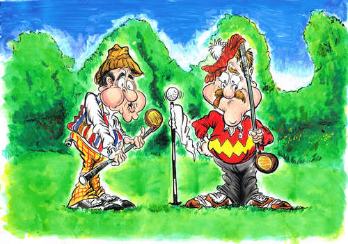 Cartoon: A FLAG IN ONE (medium) by Tim Leatherbarrow tagged golf,flag,ball,club,golfclub,timleatherbarrow,holeinone